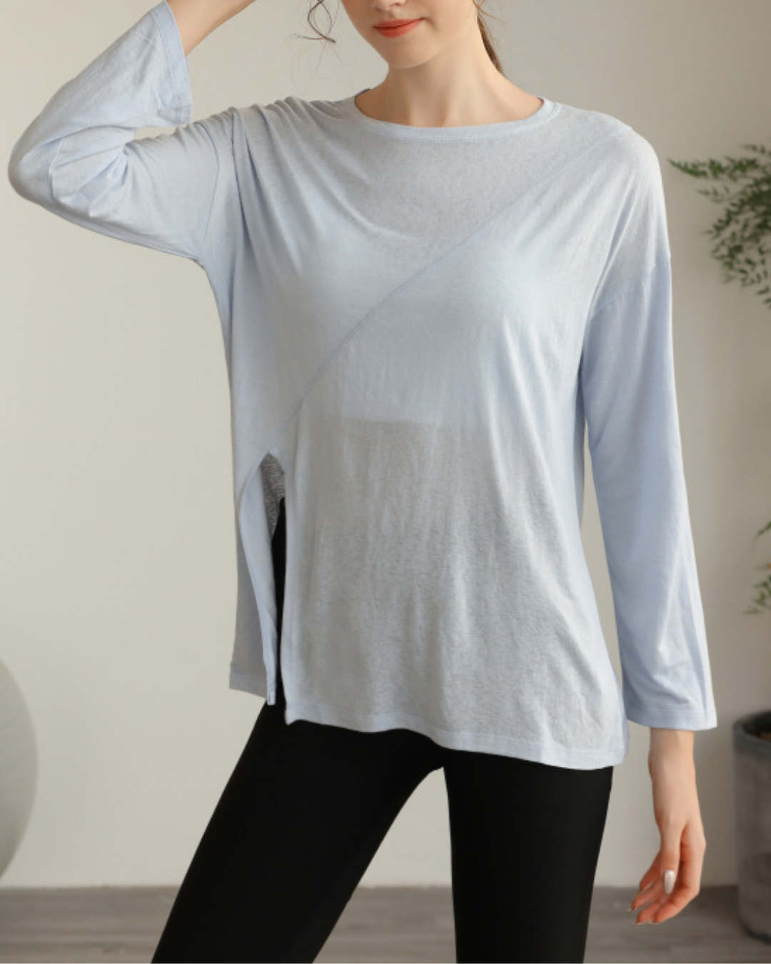 ハーフシアーサイドスリットヨガロングスリーブ 3820