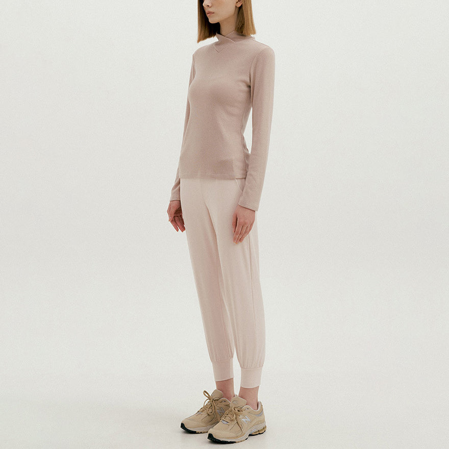 Natural color cross high neck yoga cut and sew 2947