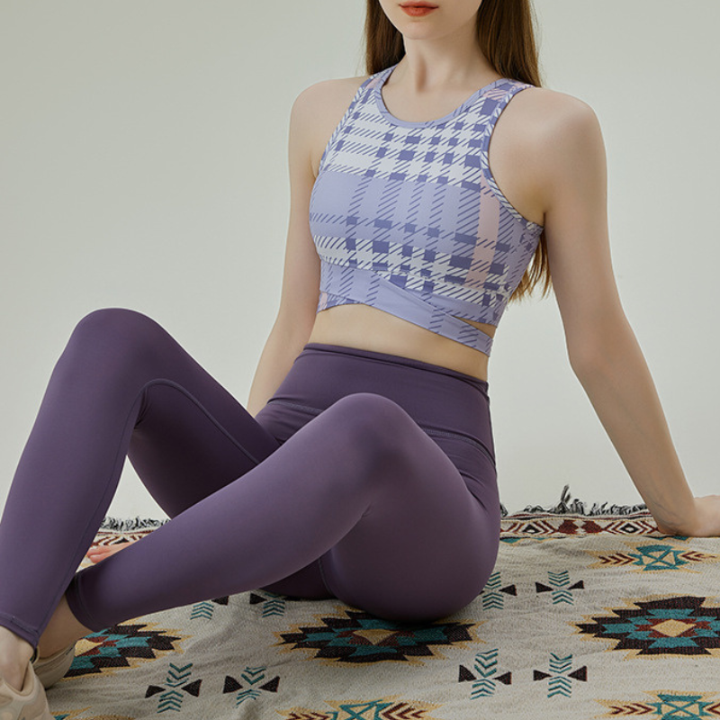 Purple check bra top 2401