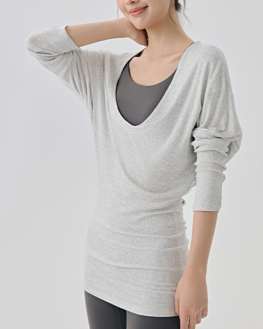 レアシュルUネックロングリブニット 3833