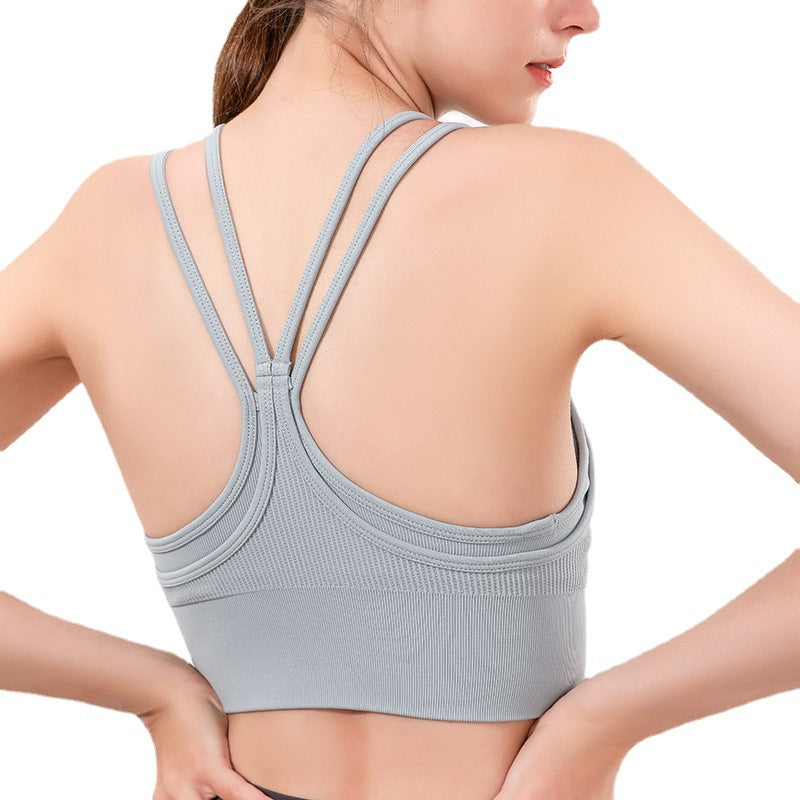 Faux layered ribbed yoga bra top 3133