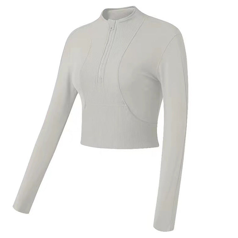 Solid color half zip cropped long sleeve 2826