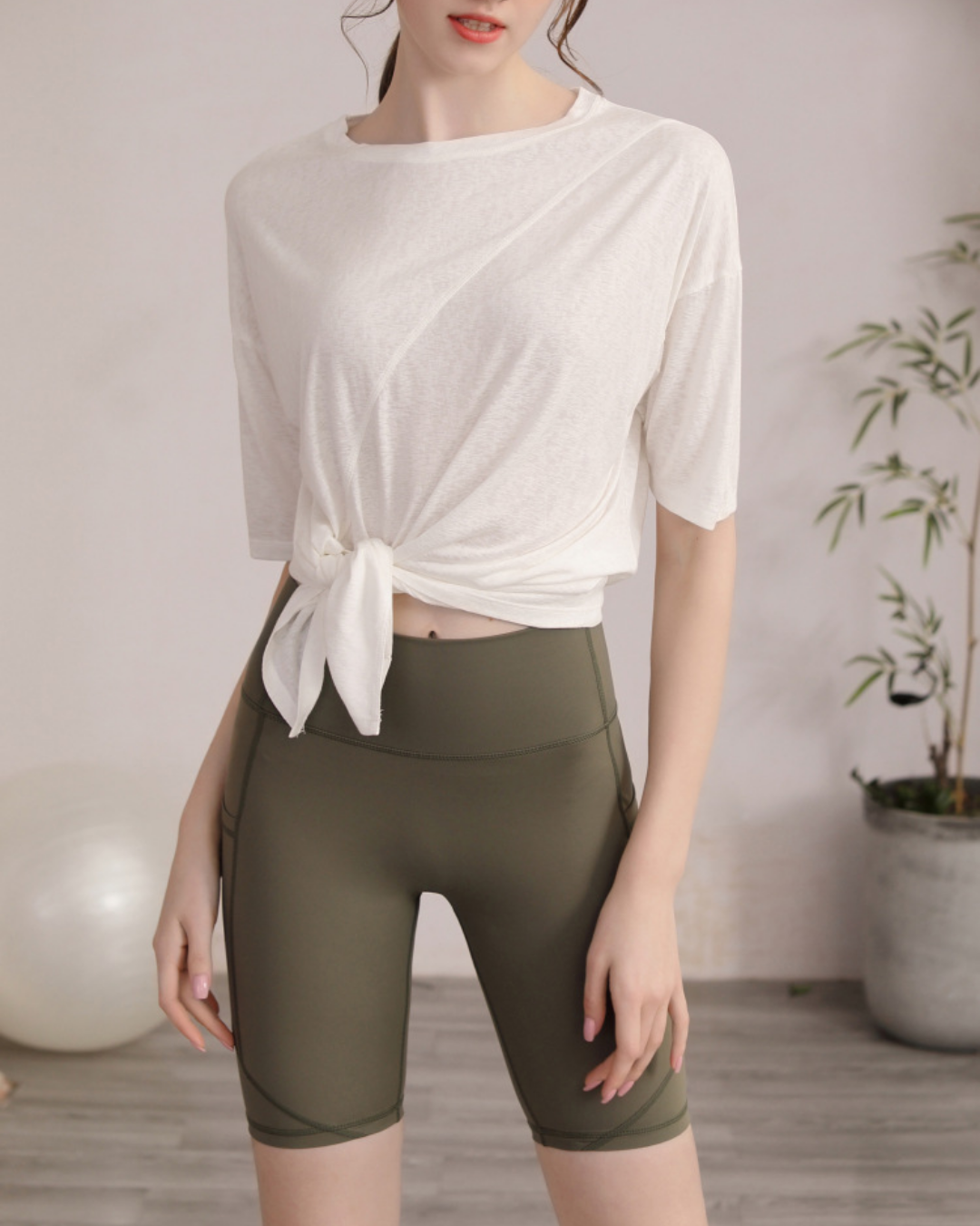 サイドスリットハーフスリーブヨガカットソー 3822