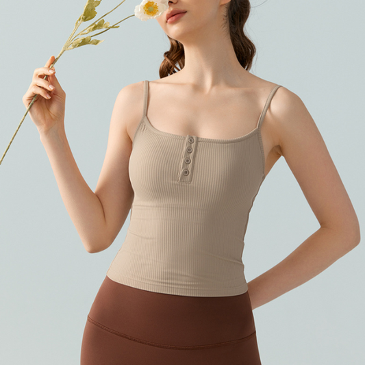 スクエアネックリブボタンブラトップ 3341