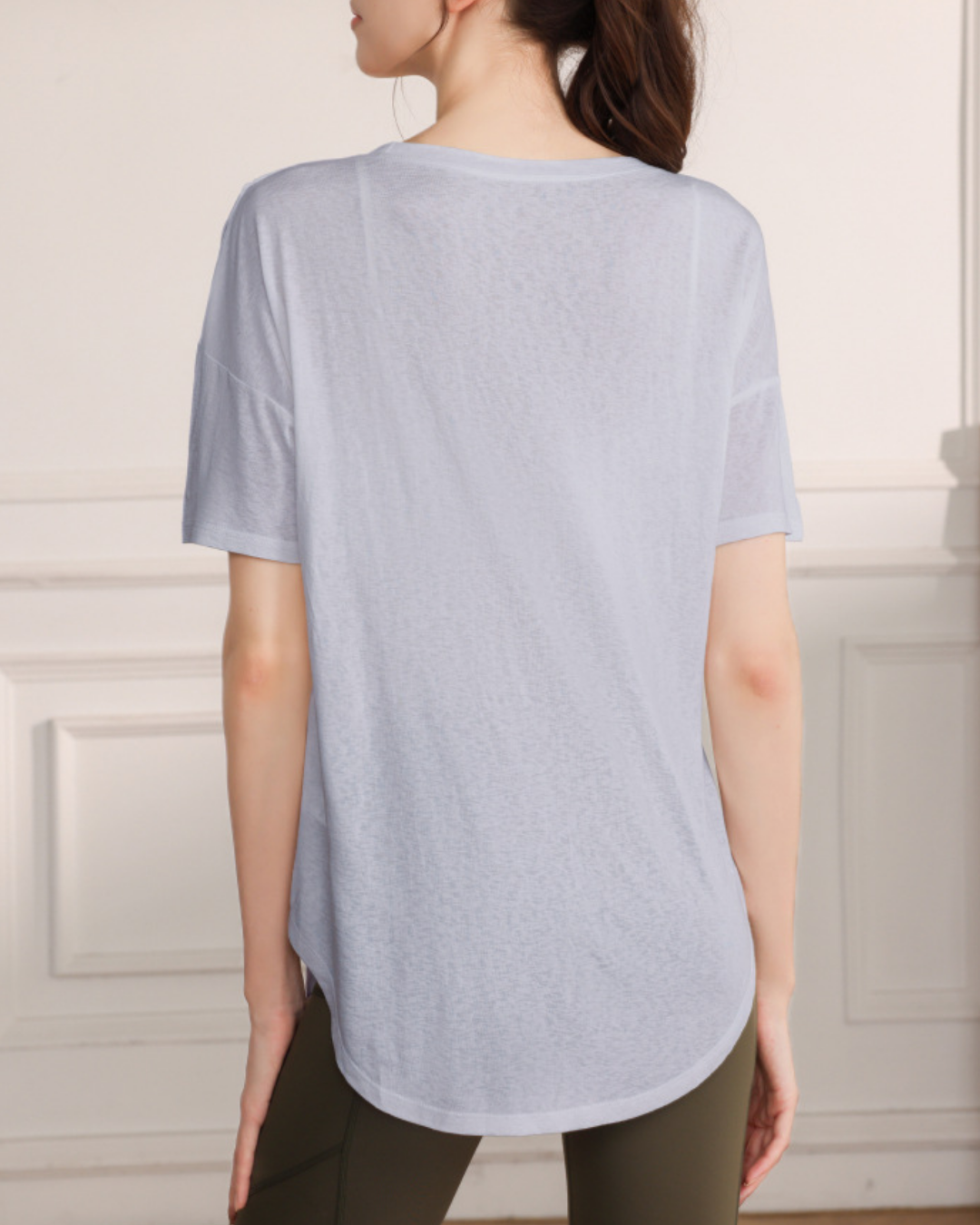 くすみハーフシアーショルダーカットアウトヨガT 3821