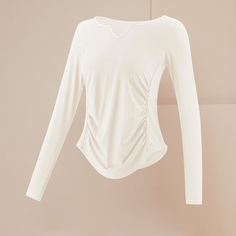 Key neck gathered long cut and sew 3121