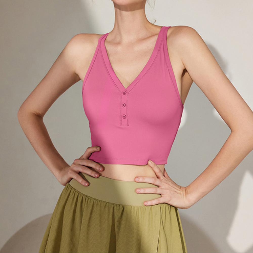 Cross Strap Henley Bra Tank 2623