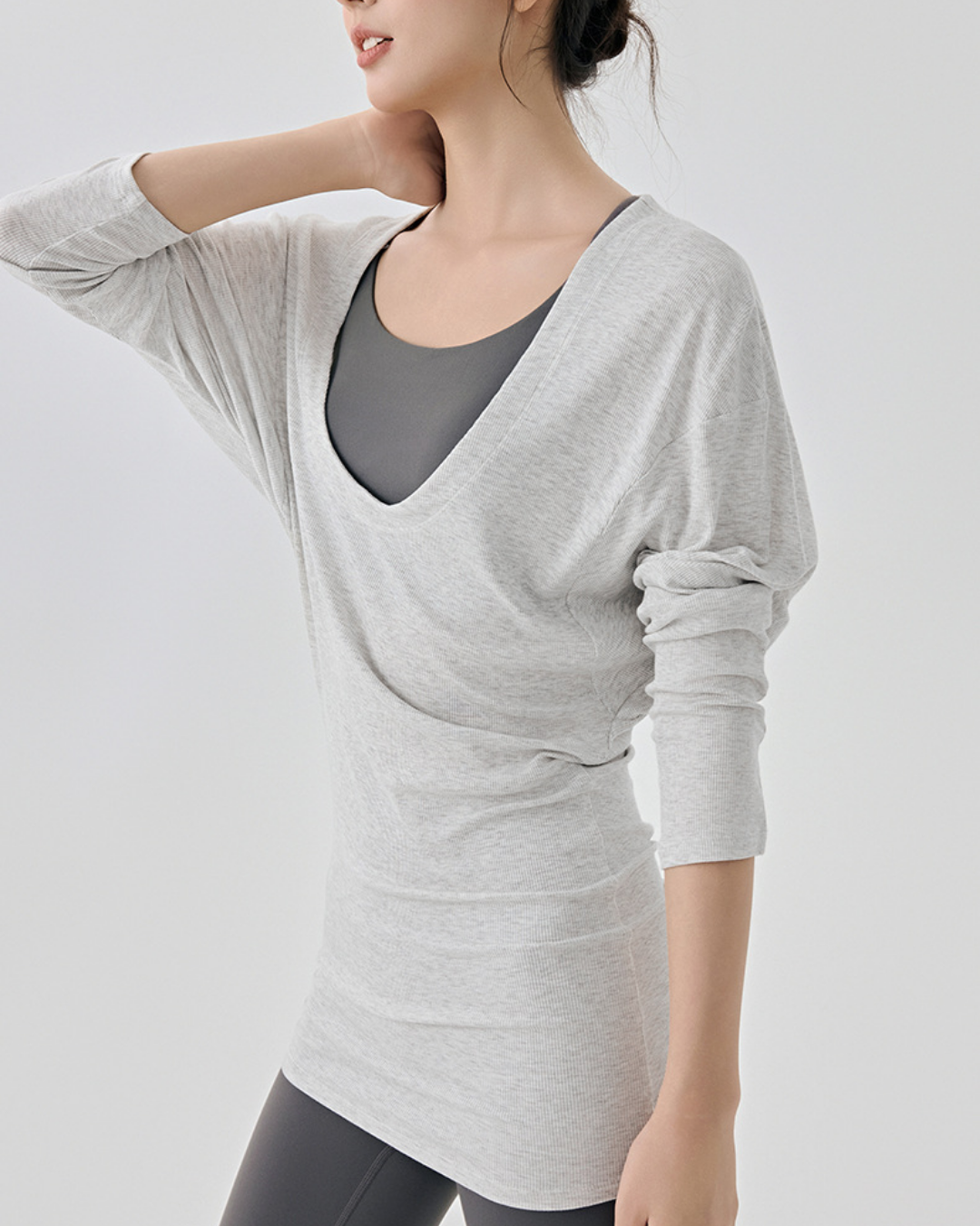 レアシュルUネックロングリブニット 3833