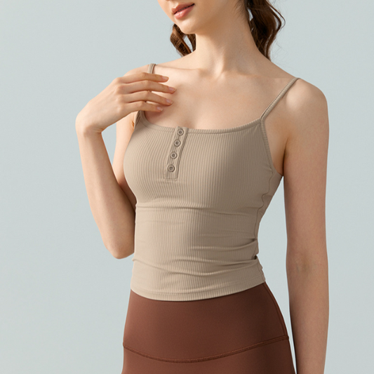 スクエアネックリブボタンブラトップ 3341