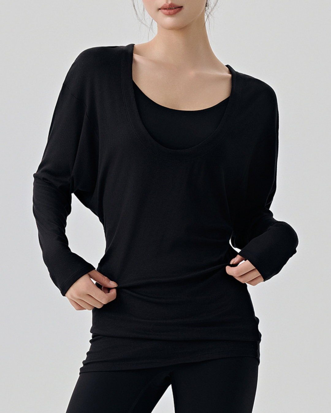 レアシュルUネックロングリブニット 3833