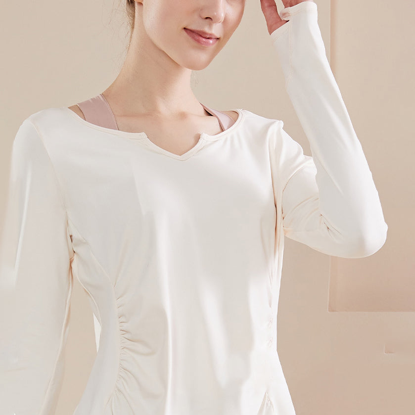 Key neck gathered long cut and sew 3121