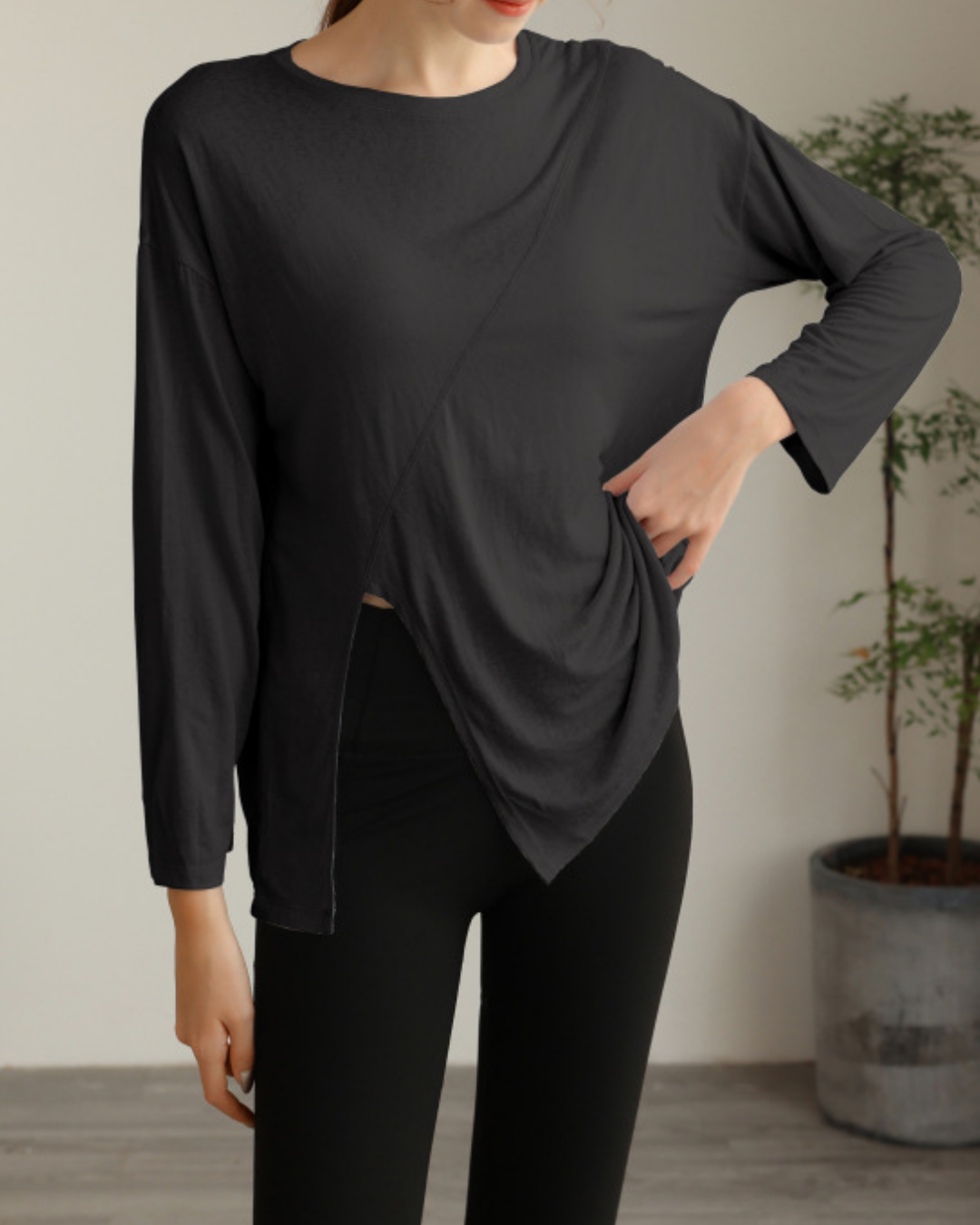 ハーフシアーサイドスリットヨガロングスリーブ 3820