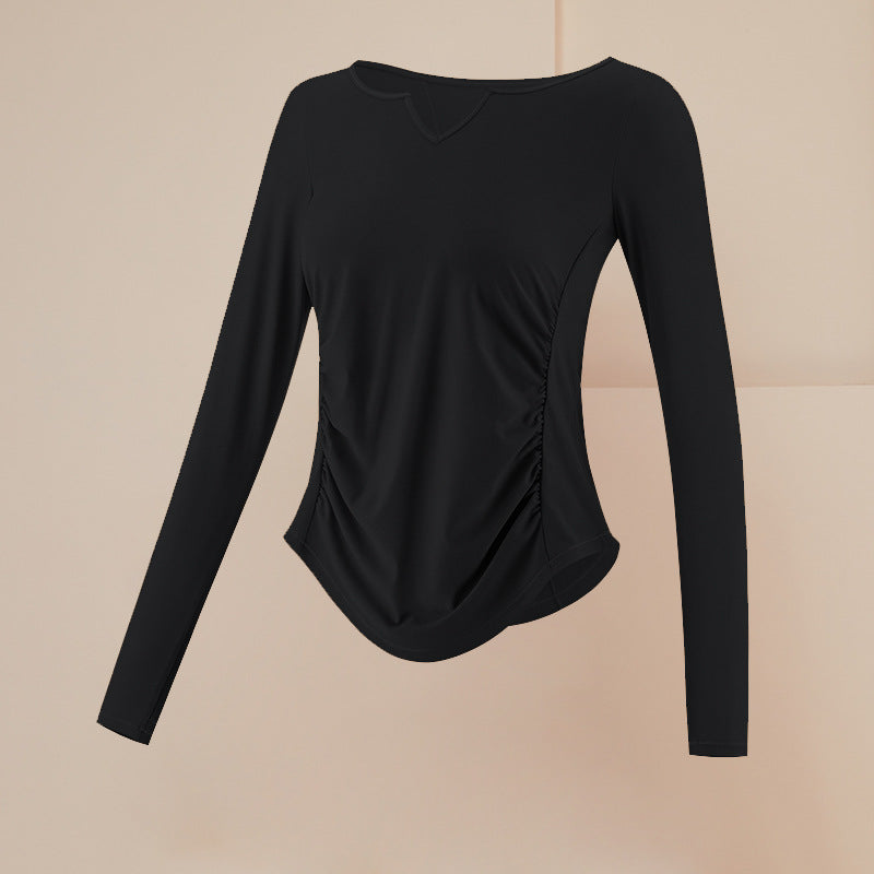 Key neck gathered long cut and sew 3121