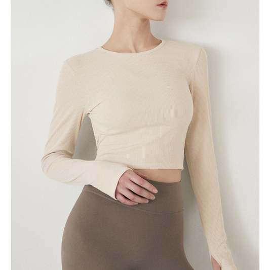 Ribbed back open finger hole long T-shirt 2782