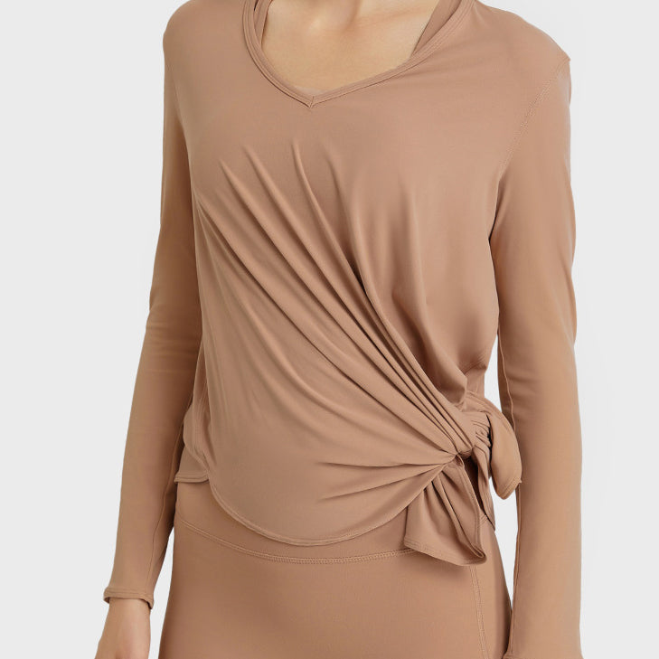 Drape flare V neck cut and sew 2995