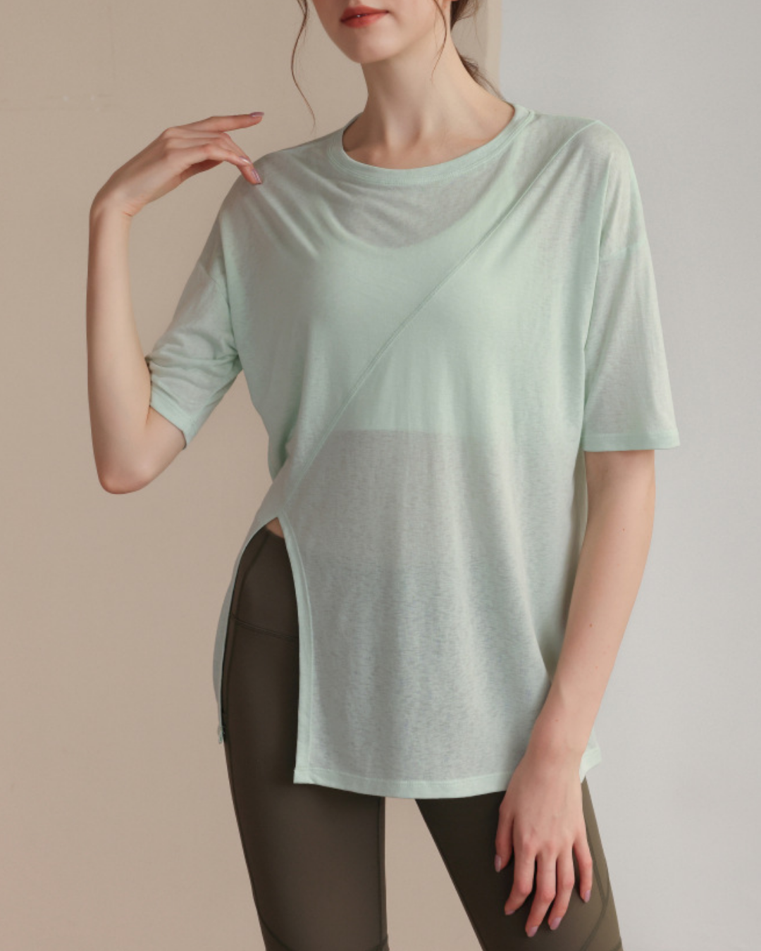 サイドスリットハーフスリーブヨガカットソー 3822