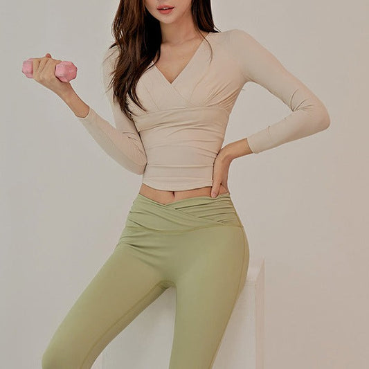 くすみカシュクールヨガロングトップ 3257