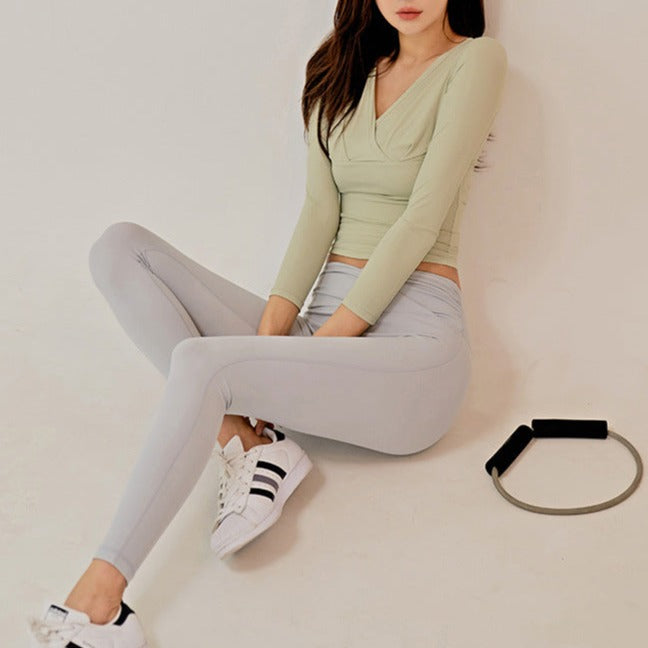 くすみカシュクールヨガロングトップ 3257