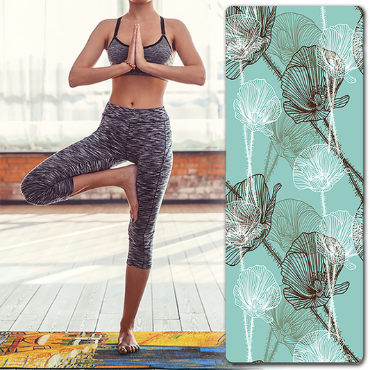 Suede yoga mat 1.5mm 1.3kg Botanical print A 2196