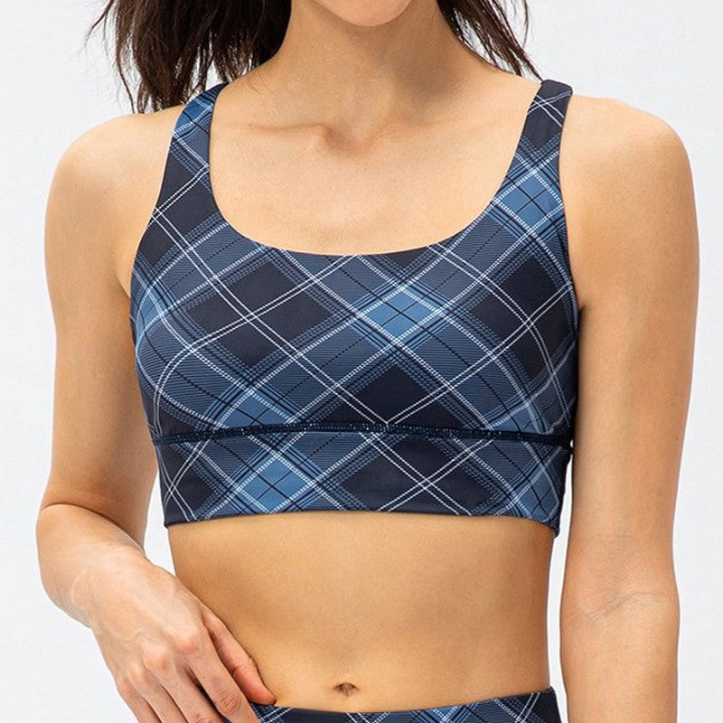 Check print yoga bra top 2033