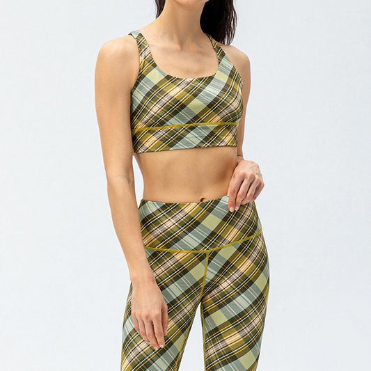Check print yoga bra top 2033