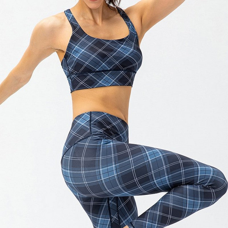 Check print yoga bra top 2033