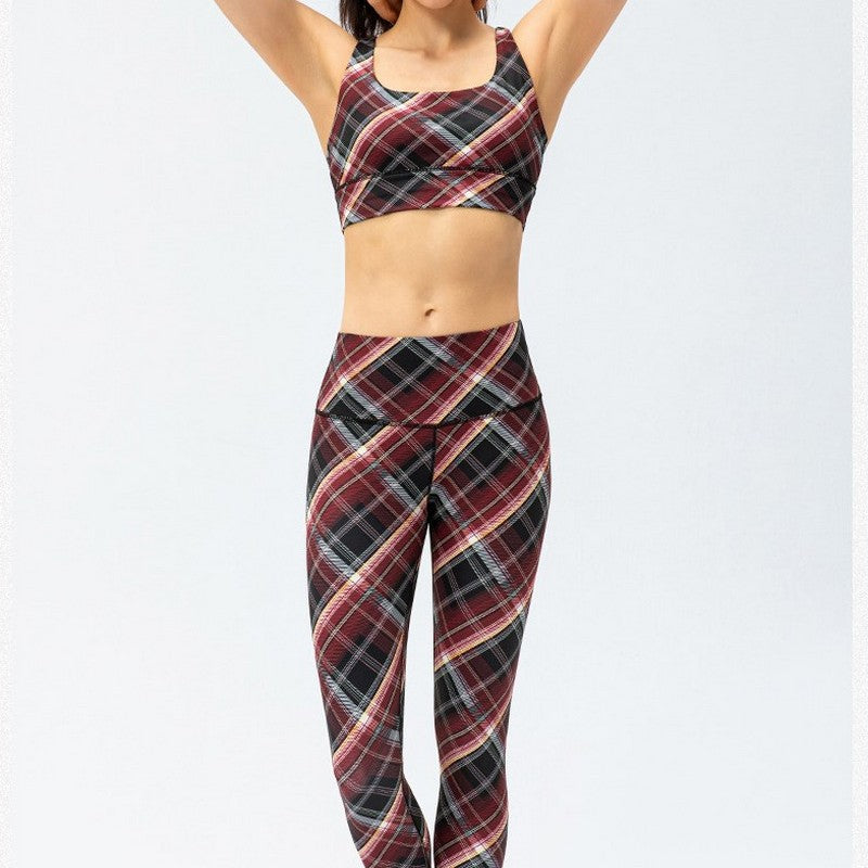 Check print yoga bra top 2033
