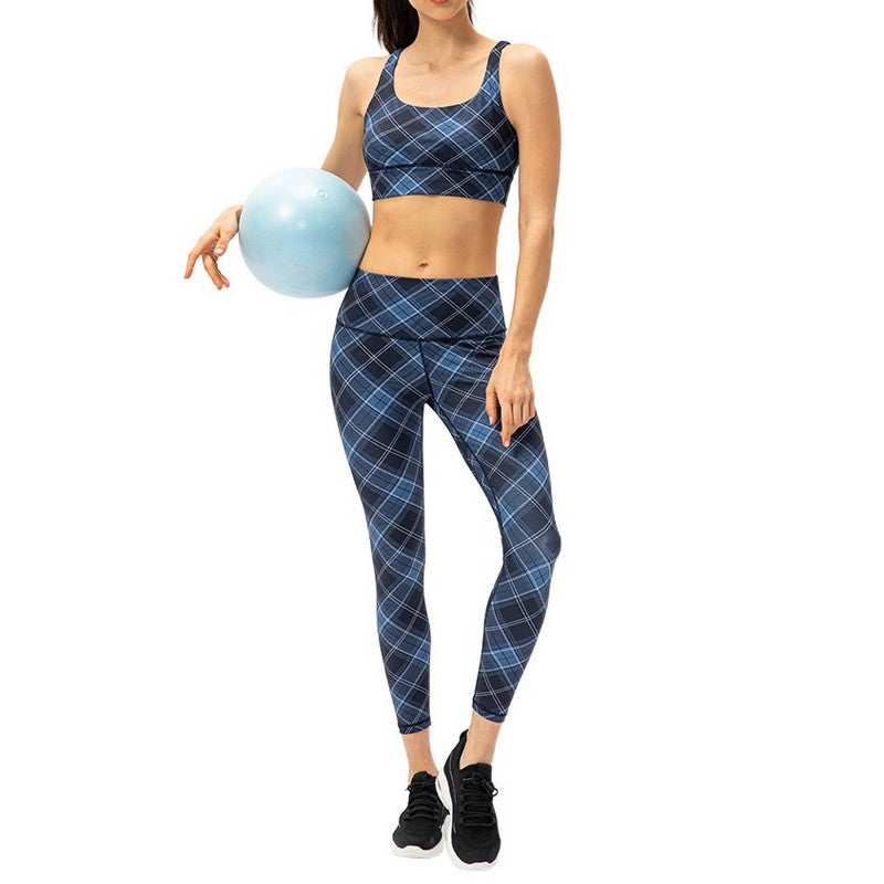Check print yoga bra top 2033