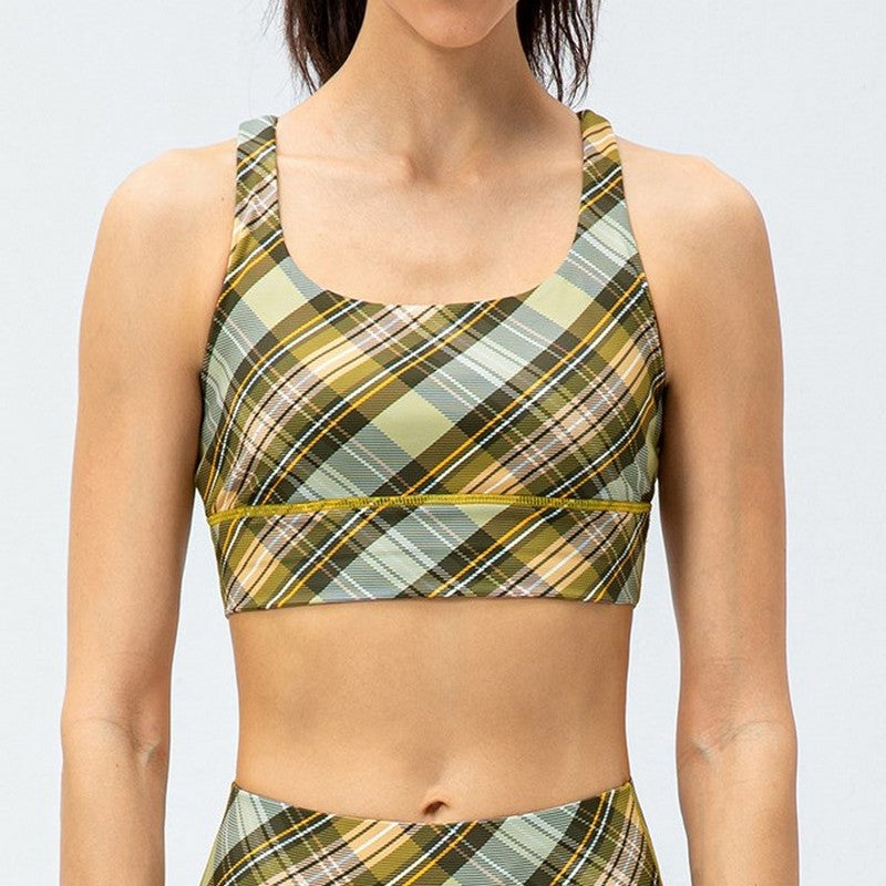 Check print yoga bra top 2033