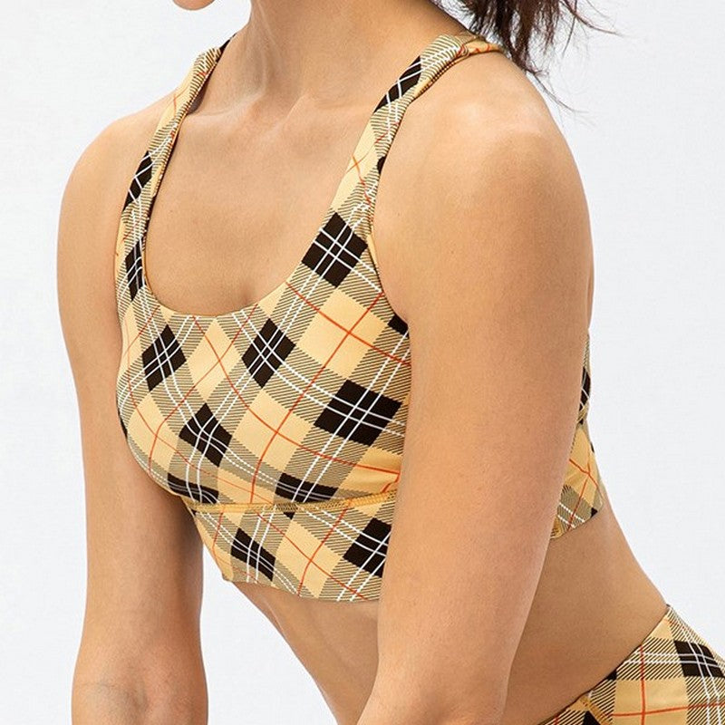 Check print yoga bra top 2033