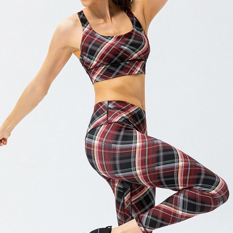 Check print yoga bra top 2033