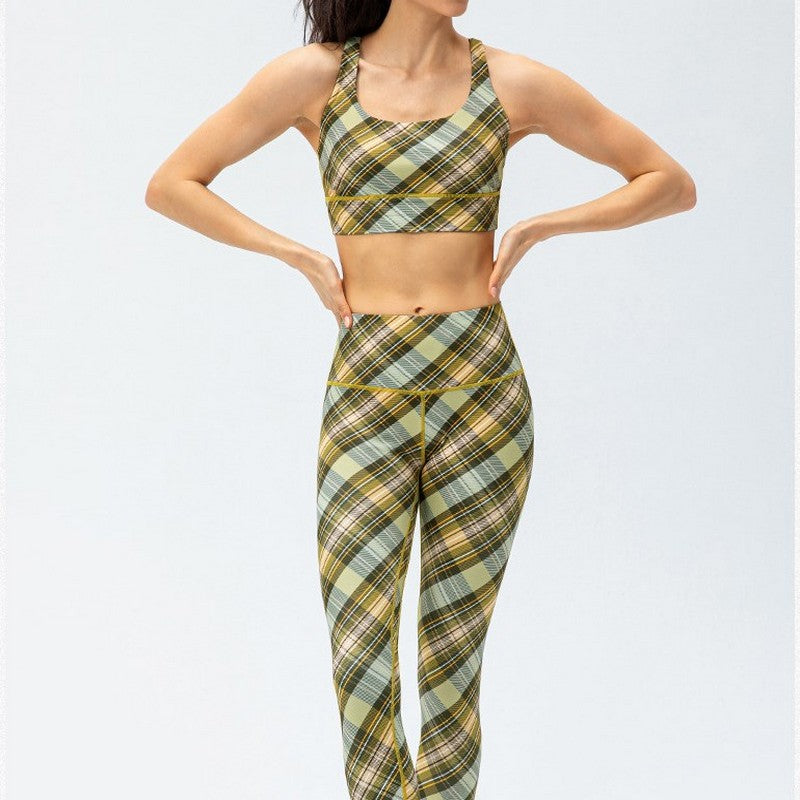 Check print yoga bra top 2033