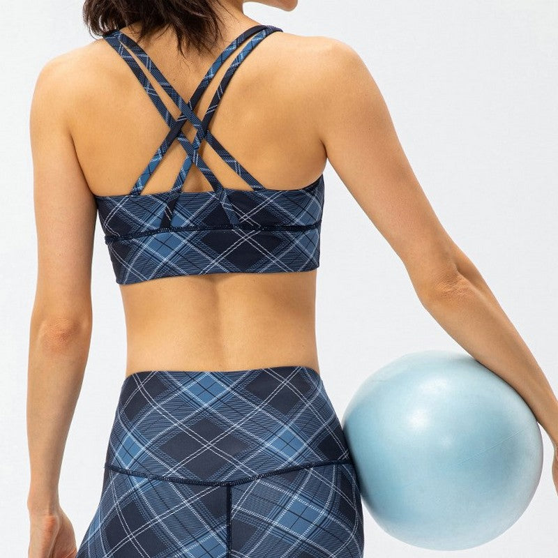 Check print yoga bra top 2033