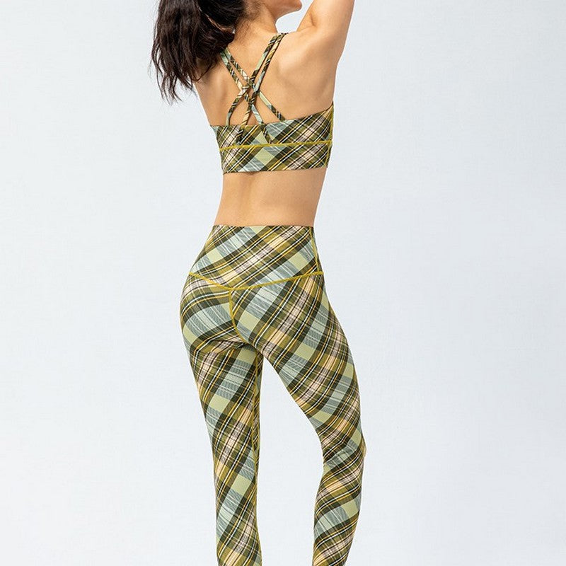 Check print yoga bra top 2033