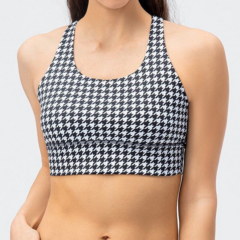 Check print yoga bra top 2033