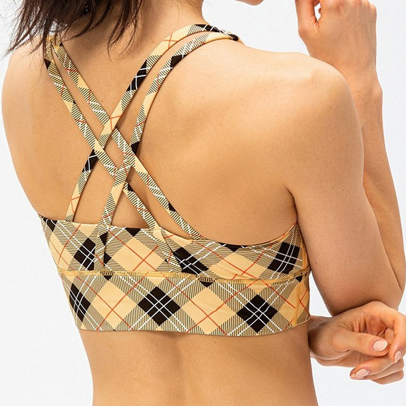 Check print yoga bra top 2033