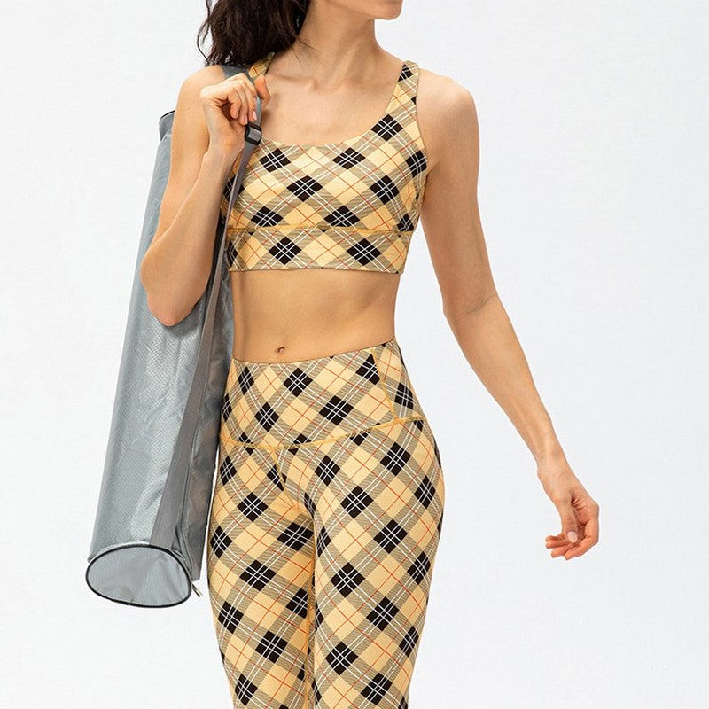 Check print yoga bra top 2033
