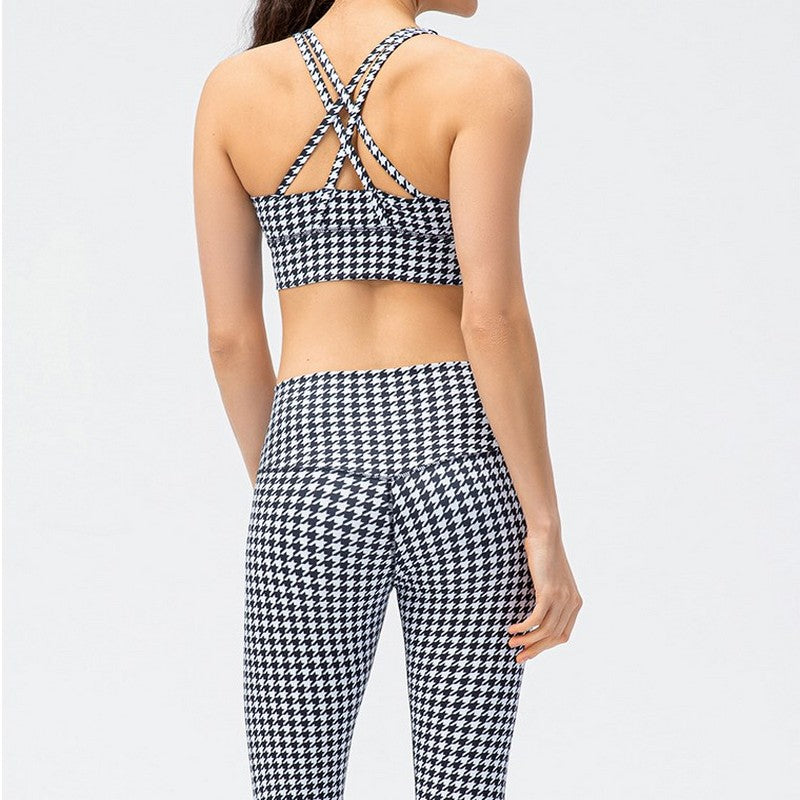 Check print yoga bra top 2033