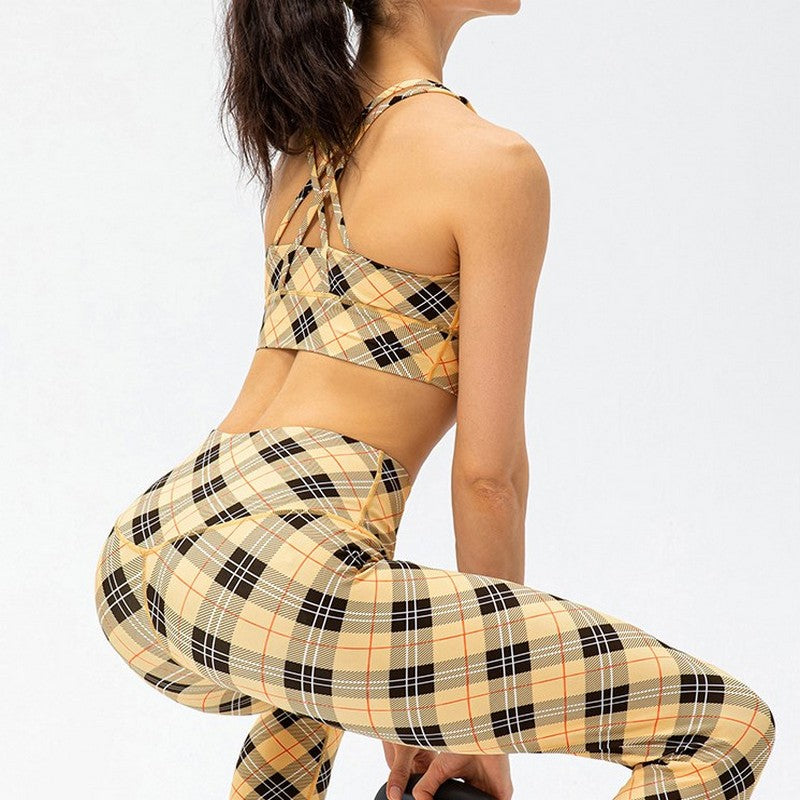 Check print yoga bra top 2033