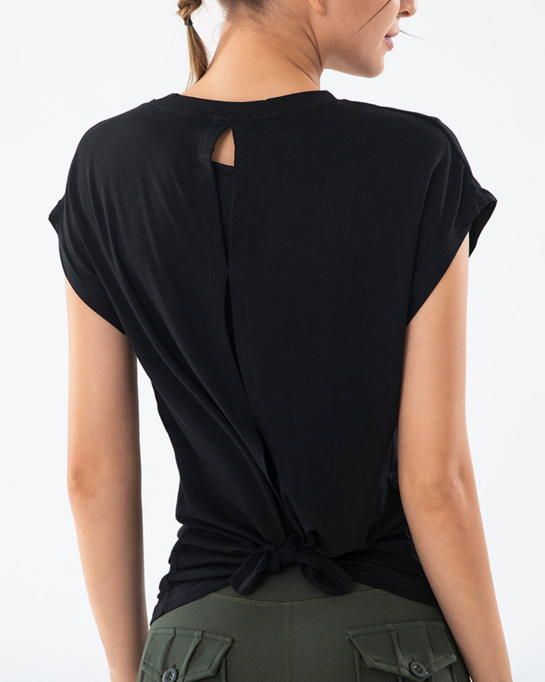 Open back French sleeve yoga T 3032