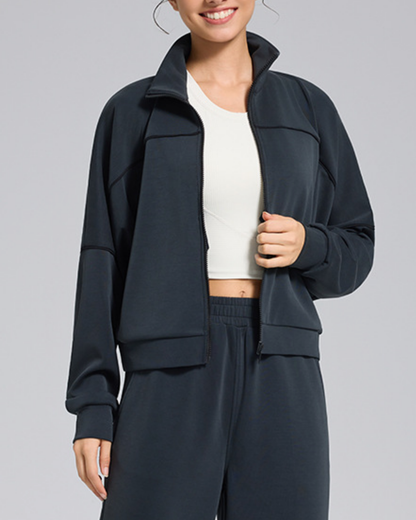 スタンドカラードロップショルダージップアップジャケット 3930