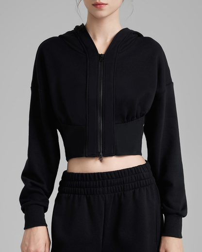 リブウエストクロップドジップフーディー 3927