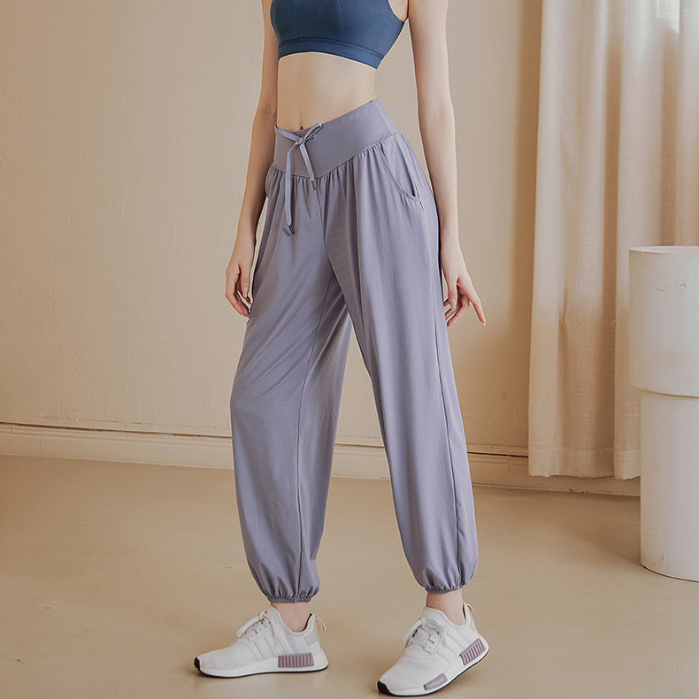 Waist drawstring hem elastic drape pants 2955