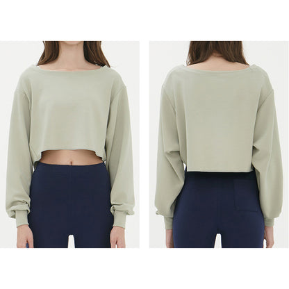 Boat neck cropped loose sweatshirt 2882