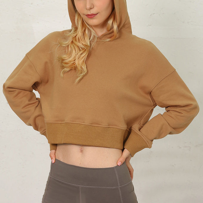 Drop shoulder cropped hoodie 2897