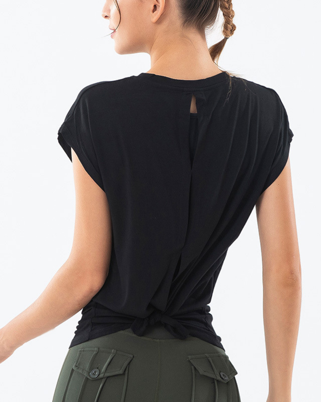 Open back French sleeve yoga T 3032