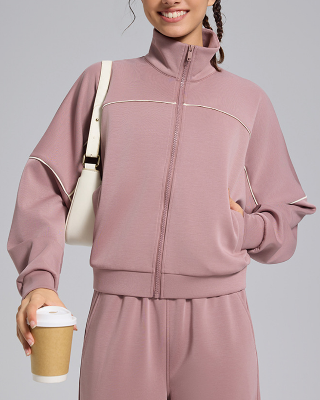 スタンドカラードロップショルダージップアップジャケット 3930