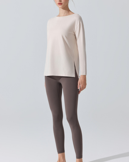 サイドスリットボートネックロングカットソー 3950