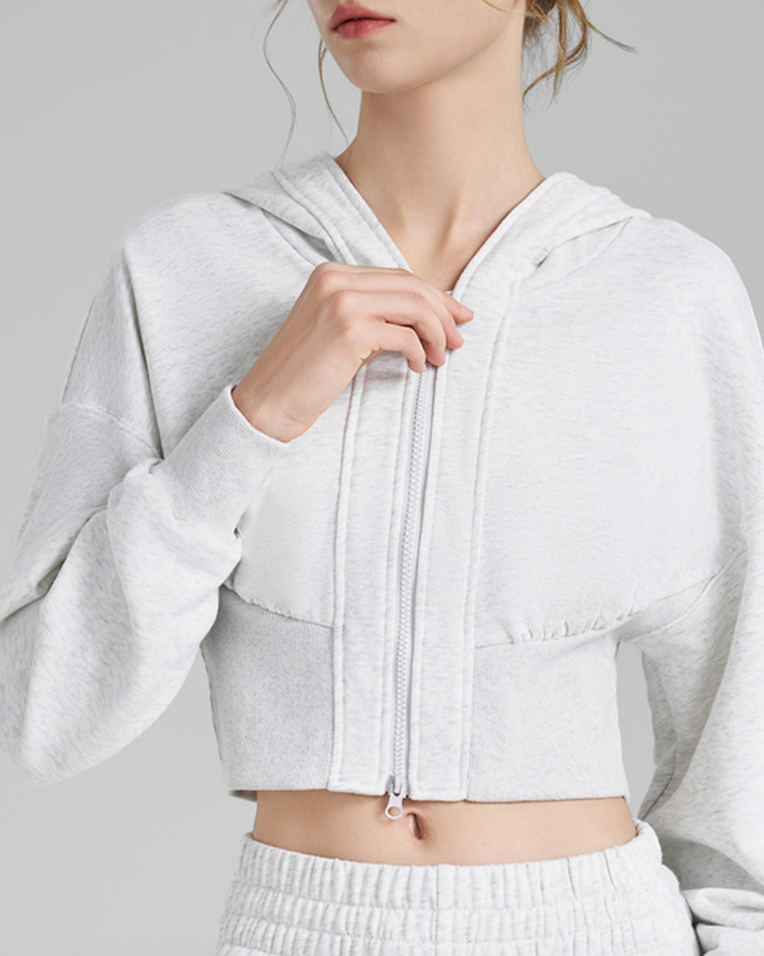 リブウエストクロップドジップフーディー 3927