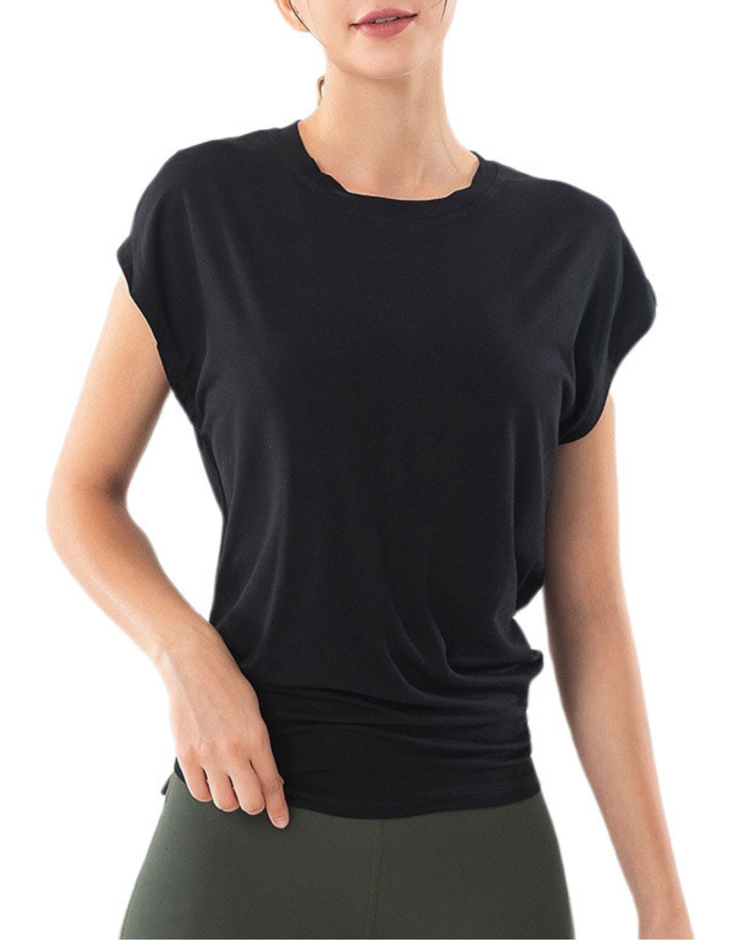 Open back French sleeve yoga T 3032